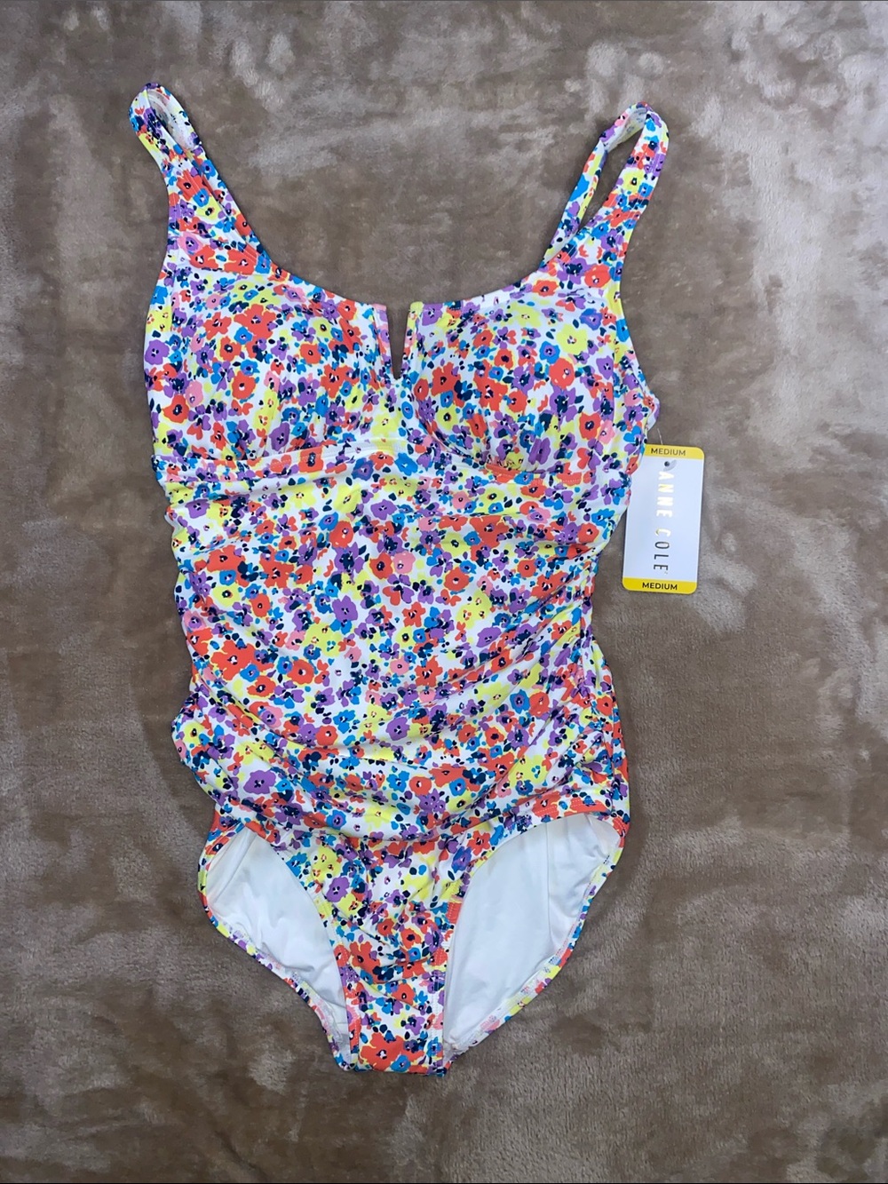 NWT Anne Cole Floral One-Piece Swimsuit in Orange, Yellow, Purple, Blue